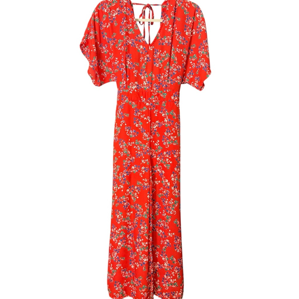 Francesca’s Mi Ami Red Floral Culotte Jumpsuit Small
